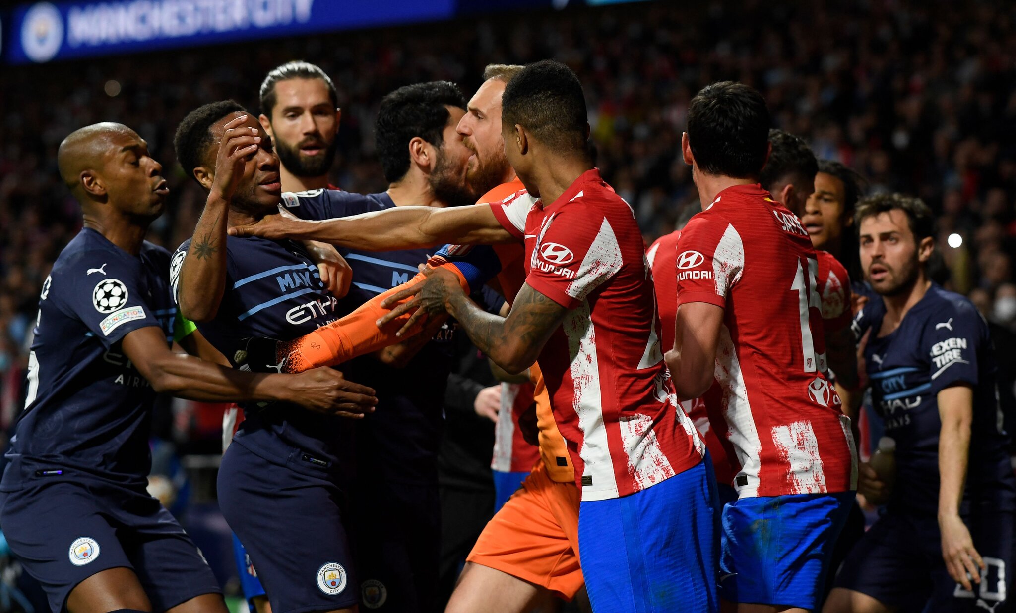 Controversial Clash Atletico Madrid Triumphs 2-1 Against Manchester City Post-Match Brawl Erupts.